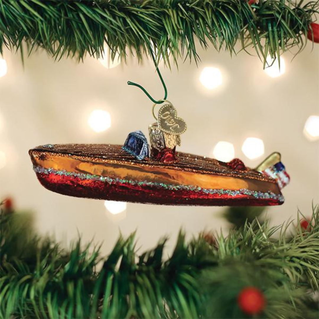 Old World Christmas Classic Wooden Boat Ornament