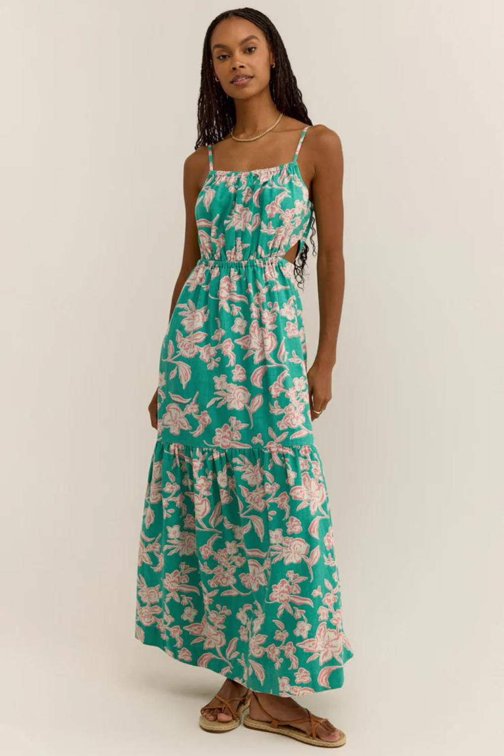 Z Supply Dewi Pacific Floral Maxi Dress - Bermuda Green