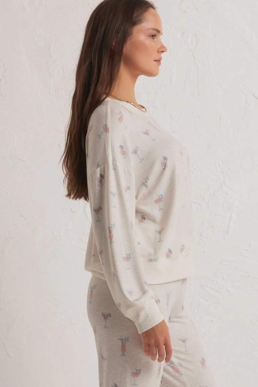 Z Supply Happy Hour Cocktails Long Sleeve Top - Cloud Dancer