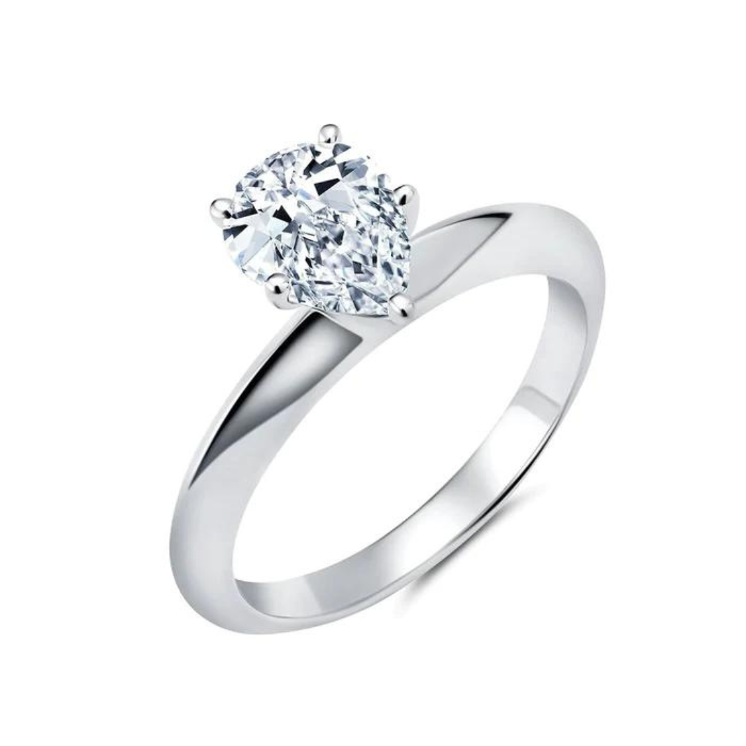 Crislu Tiffany Pear Cut Crystal Ring - Platinum