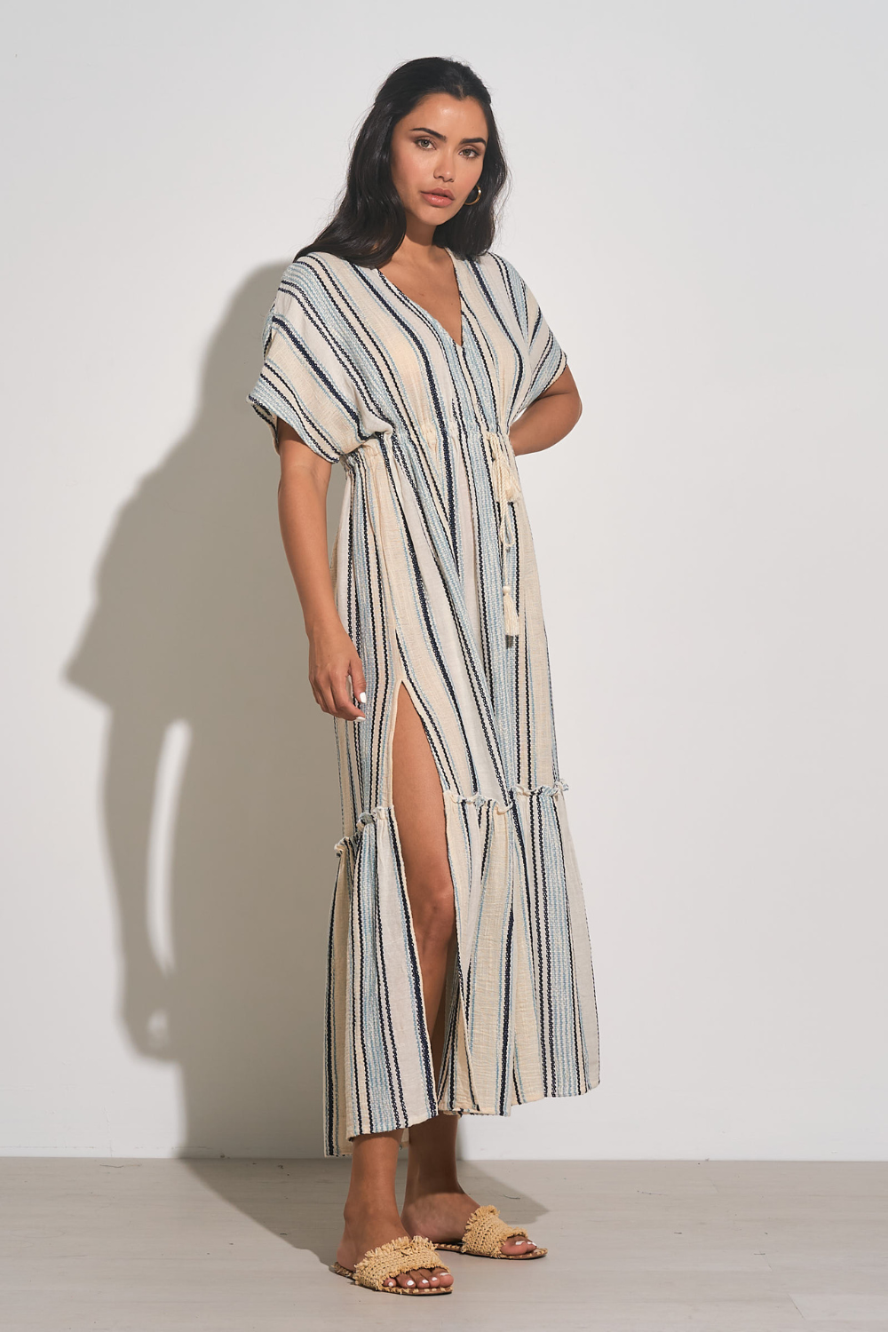Elan Striped Midi Vacay Dress - Natural Blue