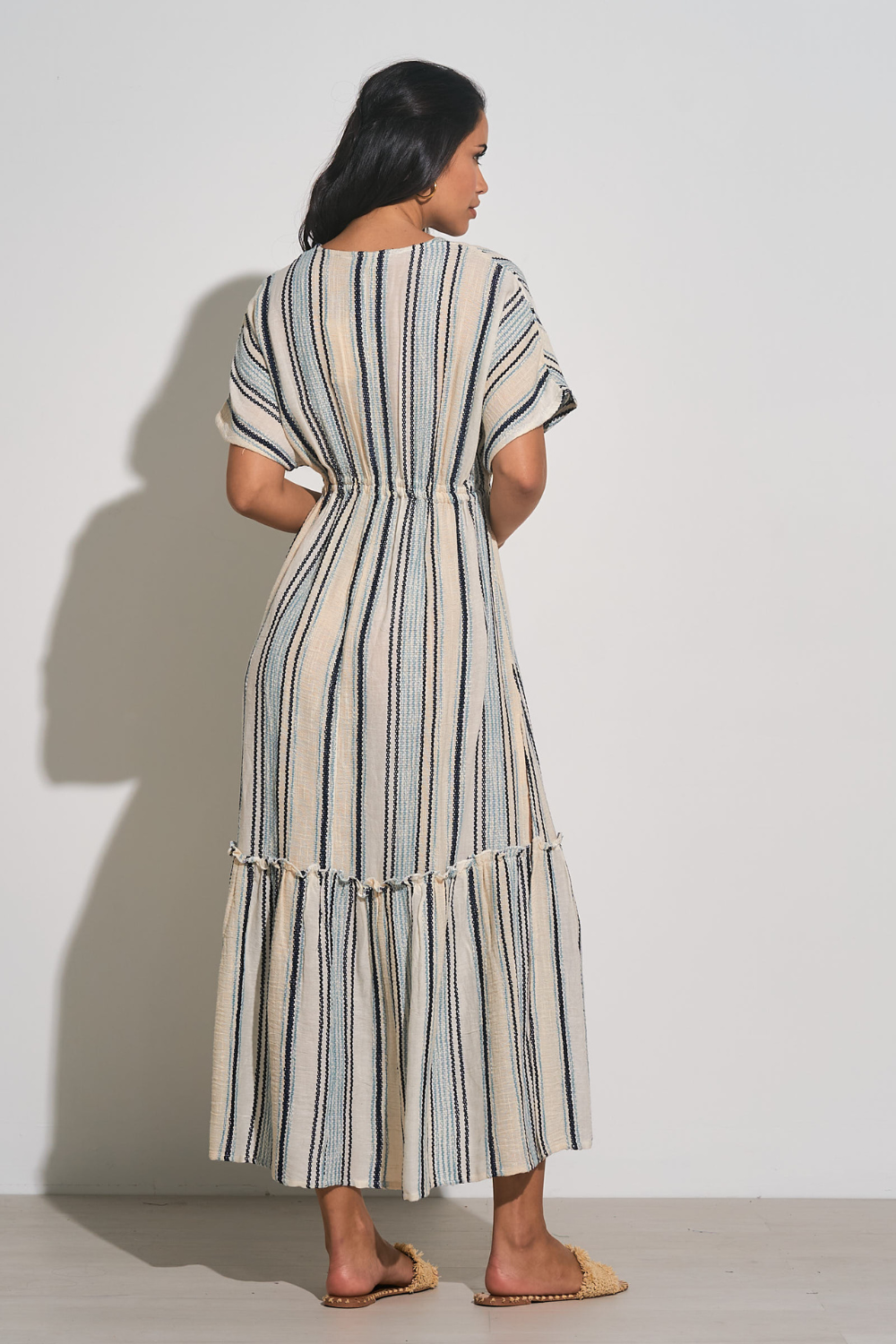 Elan Striped Midi Vacay Dress - Natural Blue