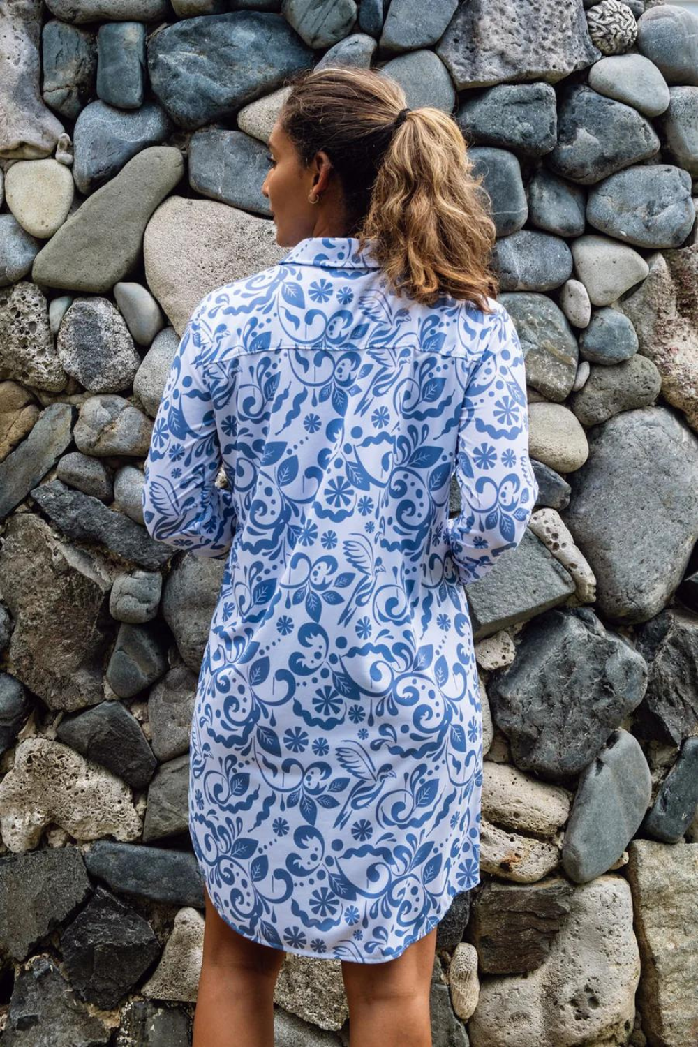 HIHO Barbara Beach UPF 50+ Dress - Blue Bird Print