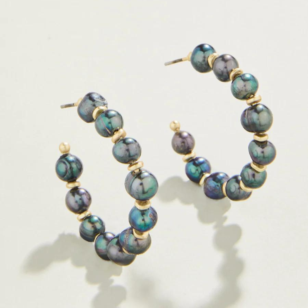 Spartina Annabelle Grey Pearl Beaded Hoops