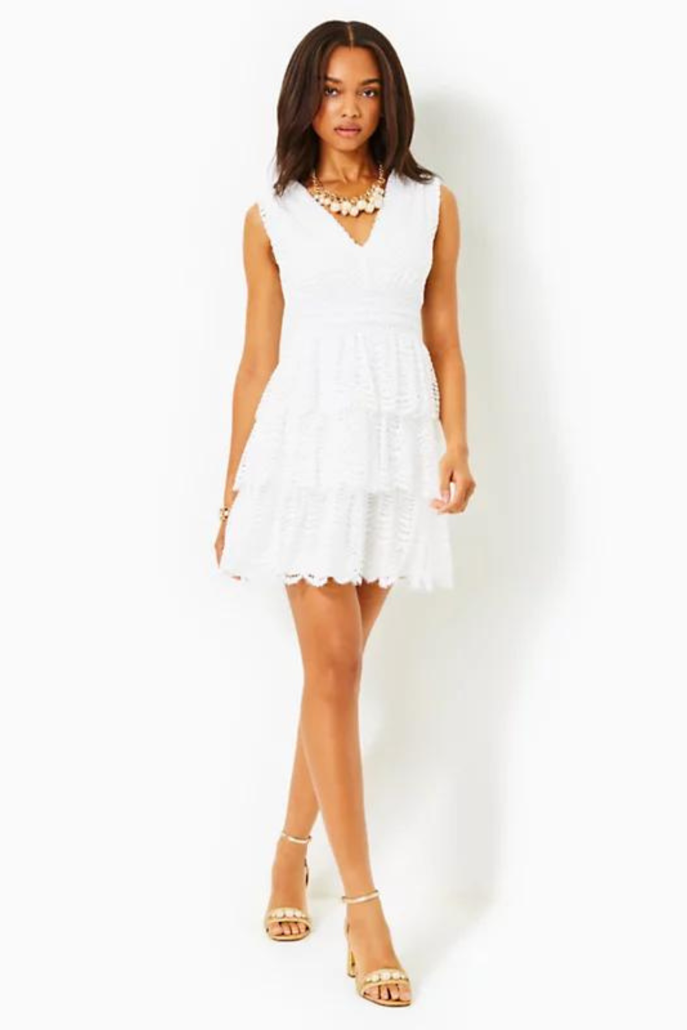 Lilly Pulitzer Faye V-Neck Lace Ruffle Dress - Resort White