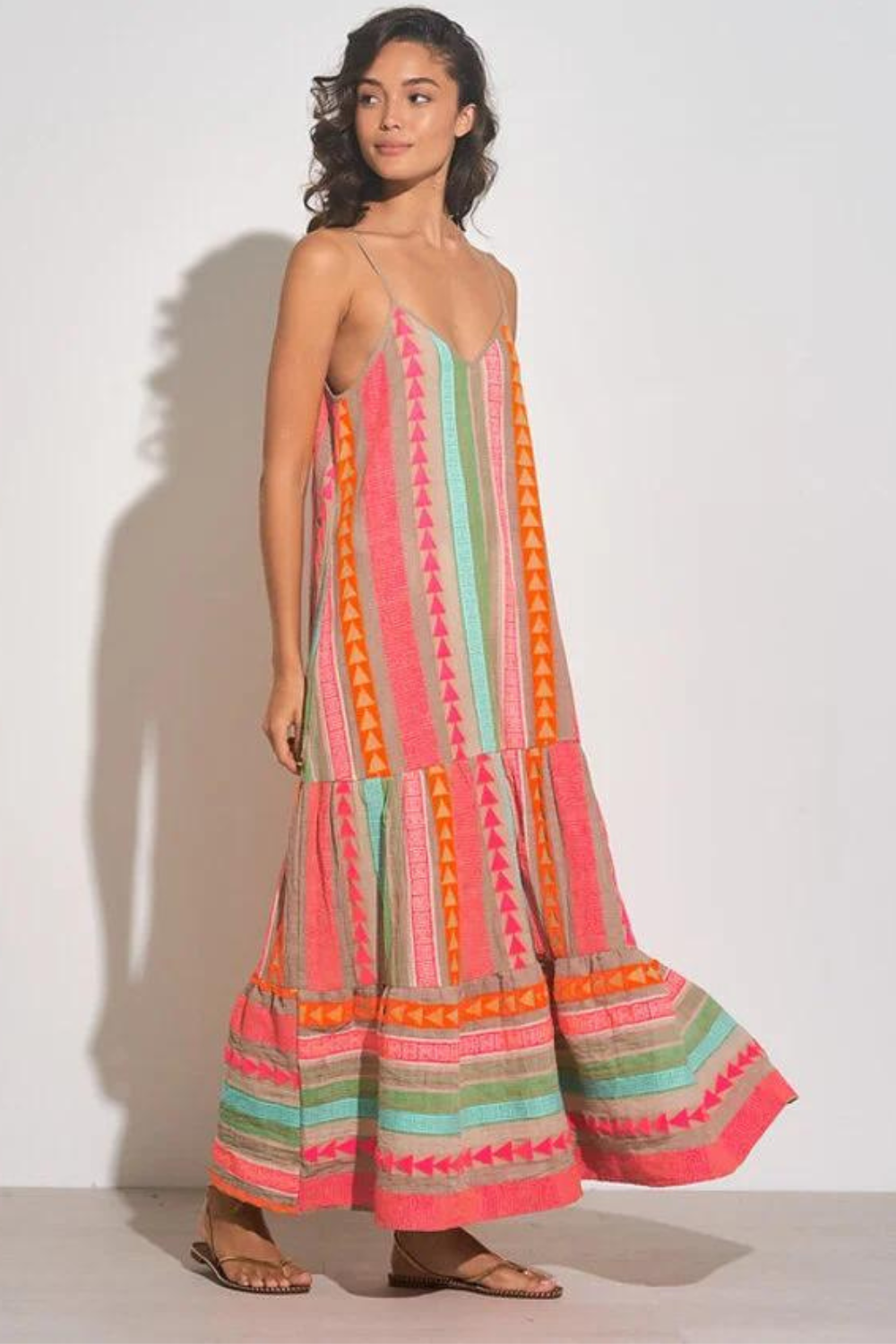 Elan Zoey Tiered Maxi Dress - Neon Multi