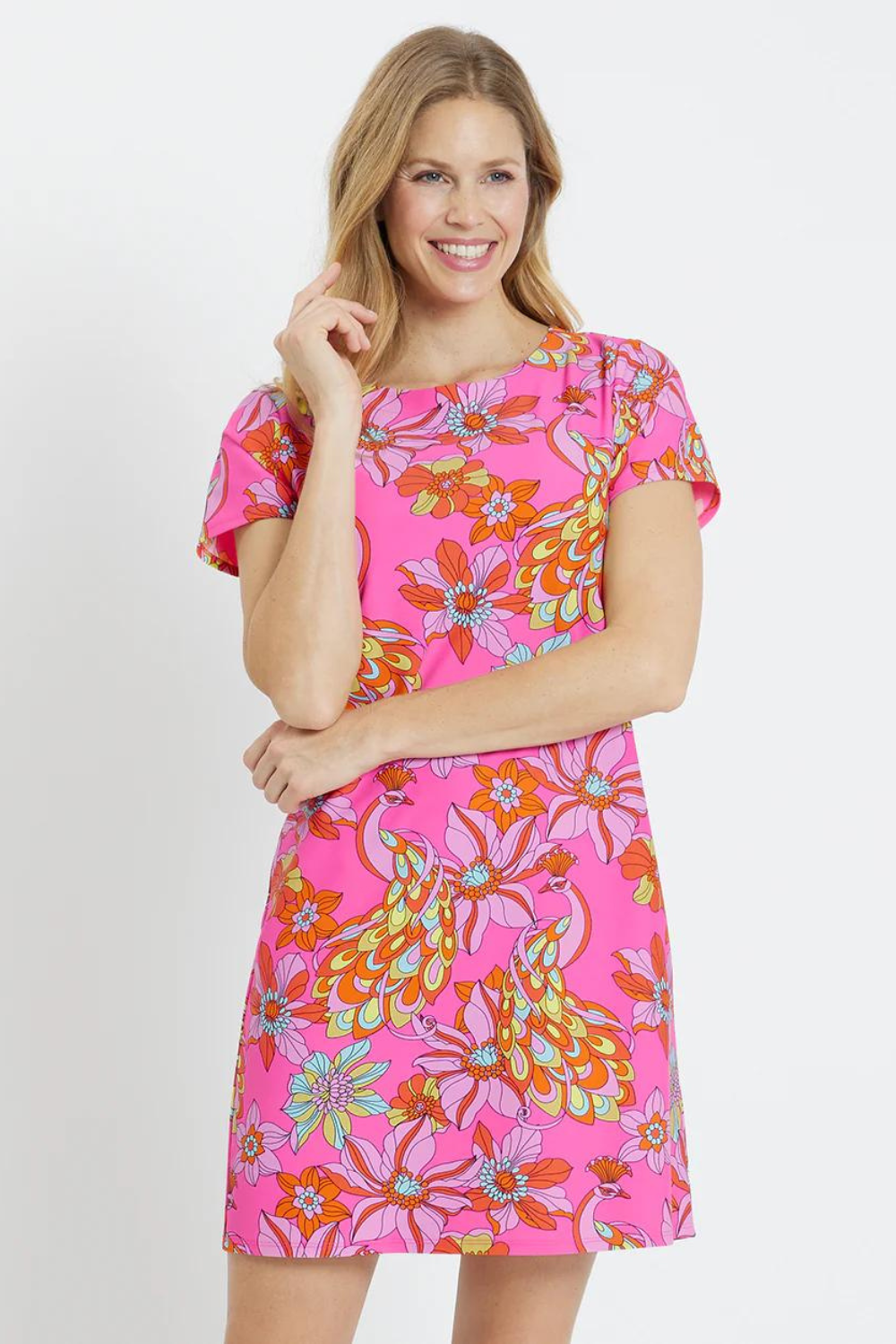 Jude Connally Ella T-Shirt Dress - Twirling Peacock Pink