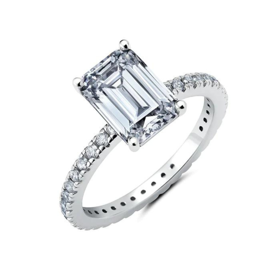 Crislu Emerald Step Cut Engagement Ring - Platinum