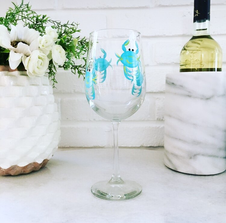 Wine by Design Hand-painted Crab Wine Glass