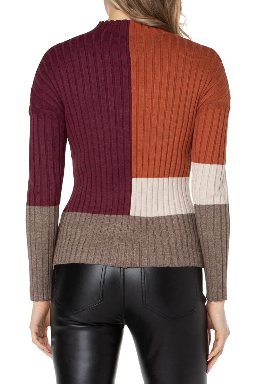 Liverpool Mock Neck Colorblock Sweater - Burgundy & Rust