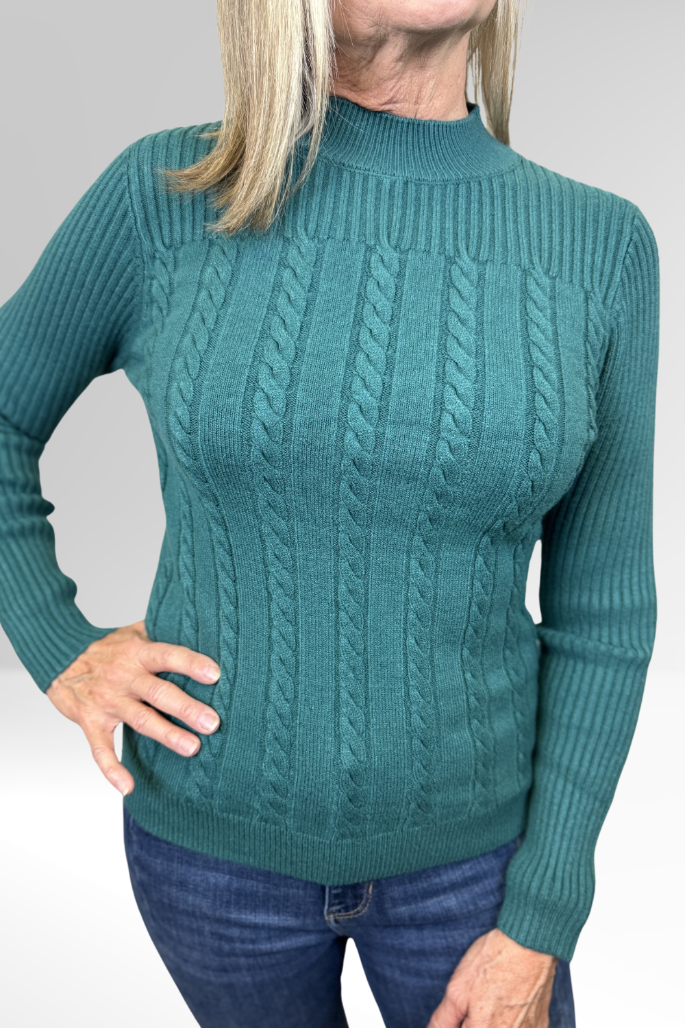 Liverpool Mock Neck Cable Sweater - Malachite