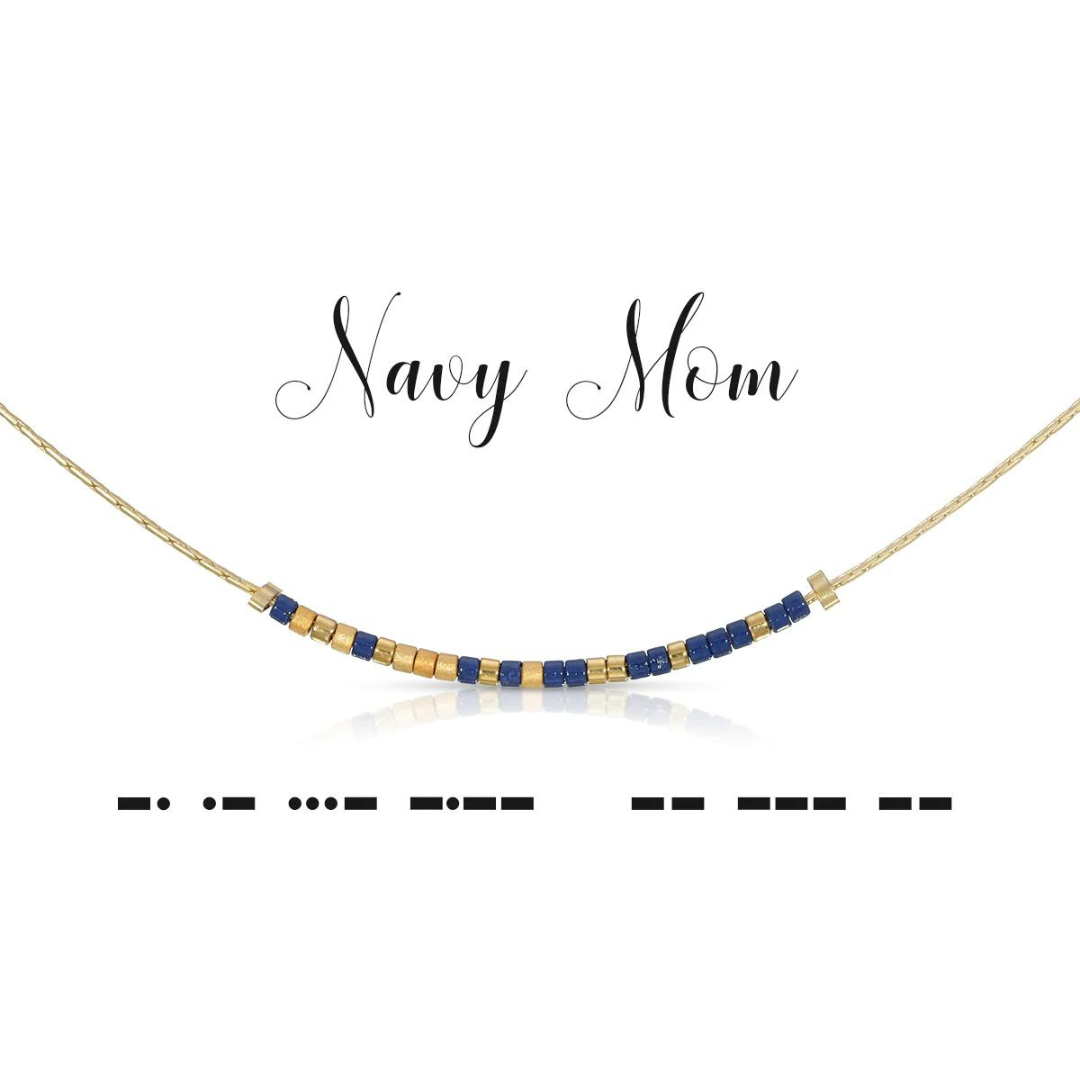 Dot & Dash Morse Code Necklace - Navy Mom