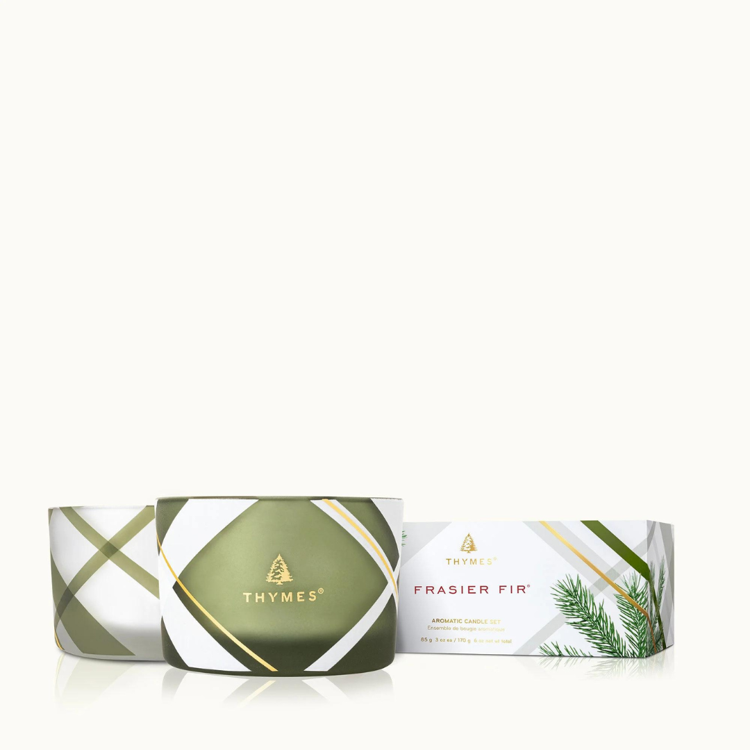 Thymes Frasier Fir Frosted Plaid Candle Set - The Cottage