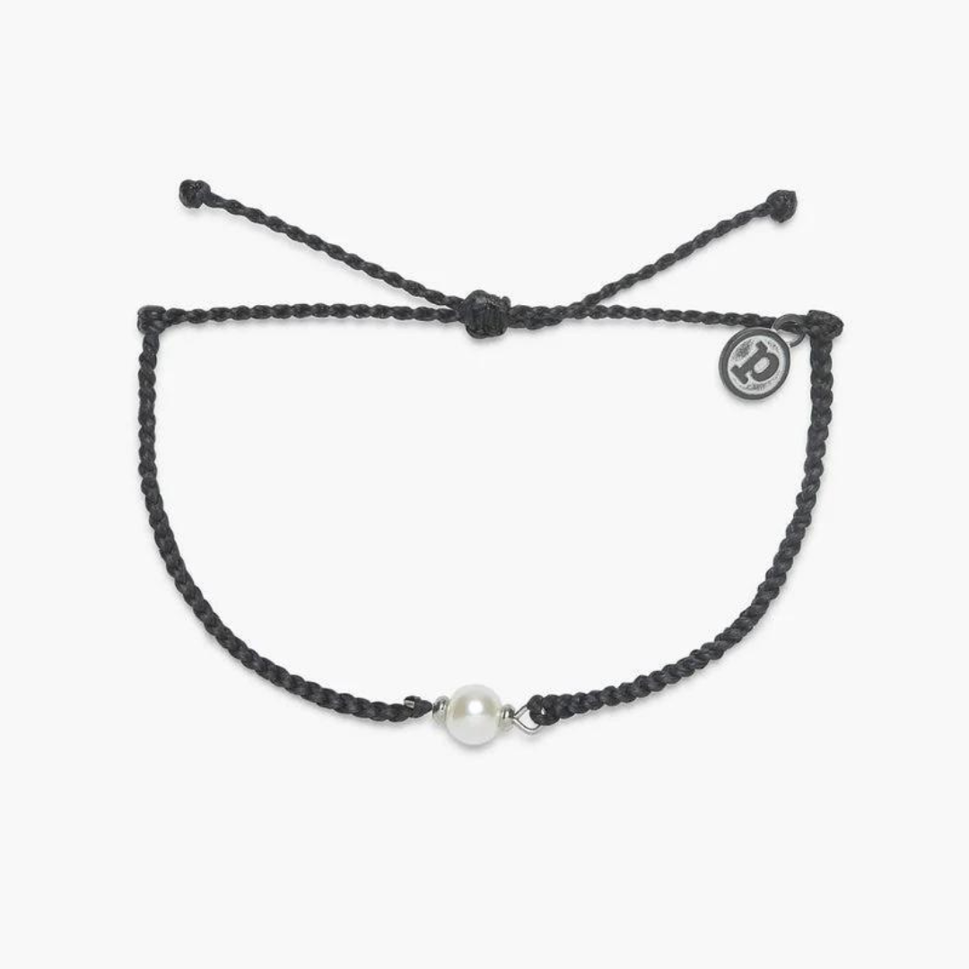Pura Vida Simple Pearl Silver Charm Bracelet - Black