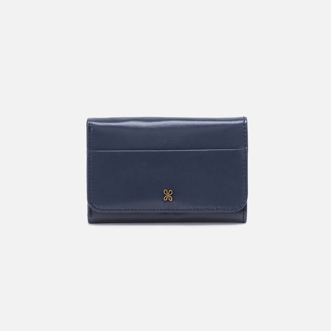 Hobo Jill Trifold Wallet Polished Leather - Blue Stone