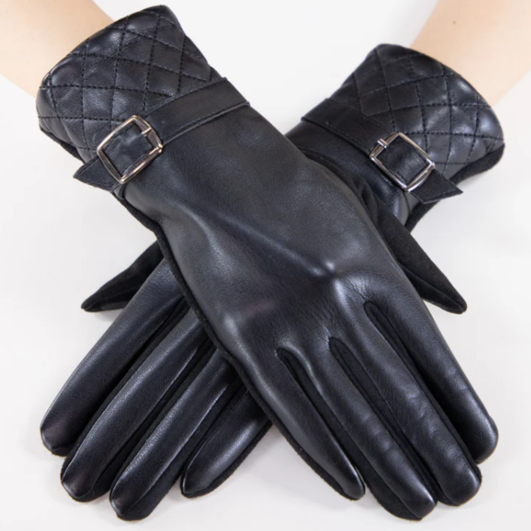 Faux Leather Gloves w/ Buckle Detail