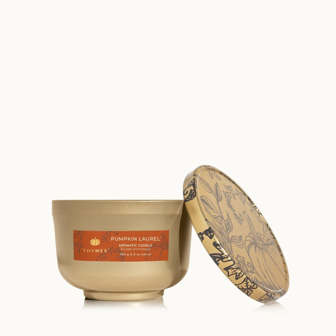 Thymes Gold Poured Candle Tin - Pumpkin Laurel