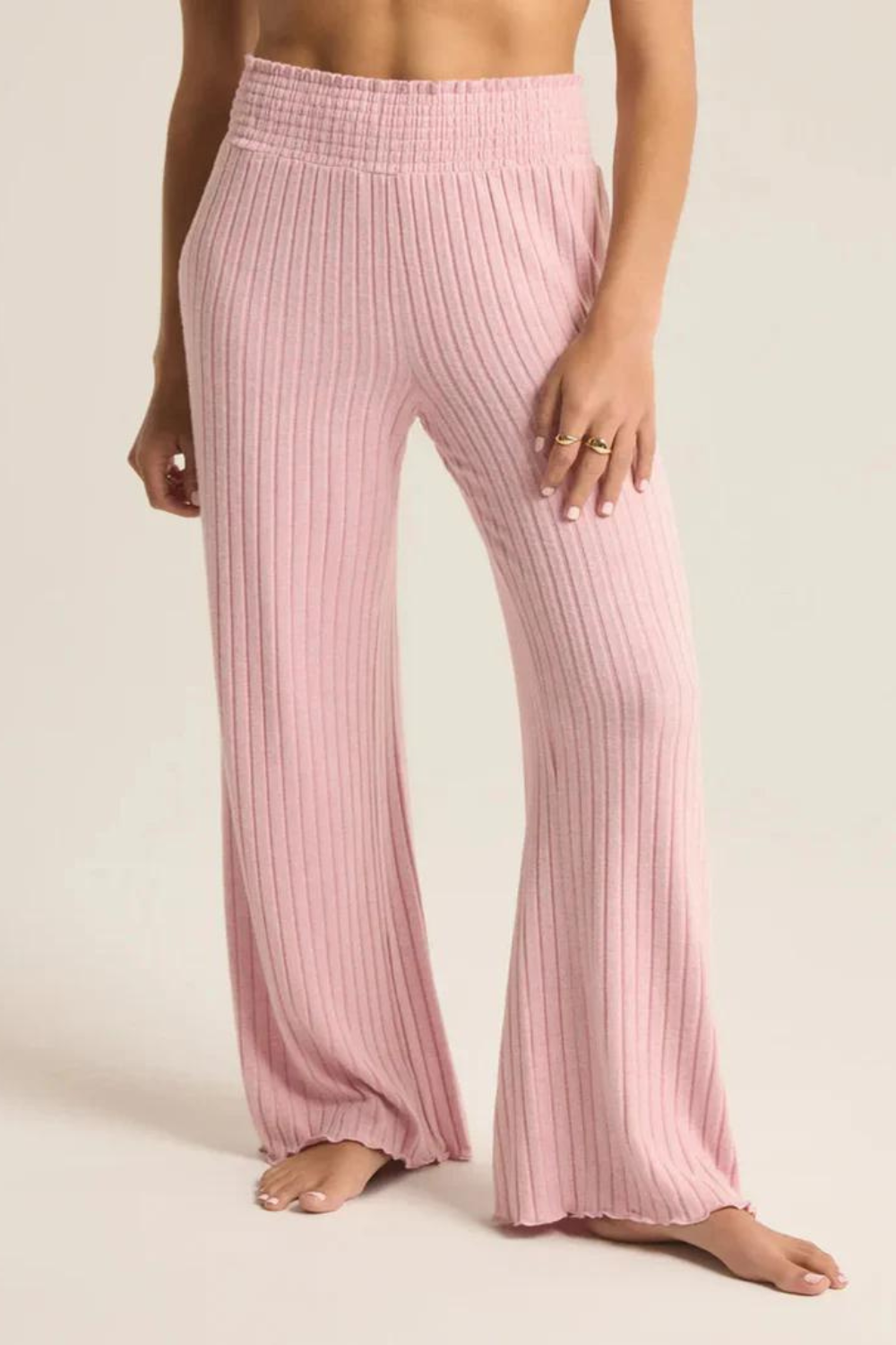 Z Supply Dawn Smocked Rib Pant - Sunset Mauve