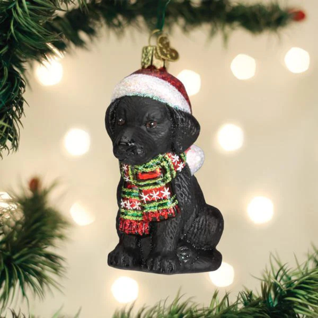 Old World Christmas Holiday Black Labrador Puppy Ornament