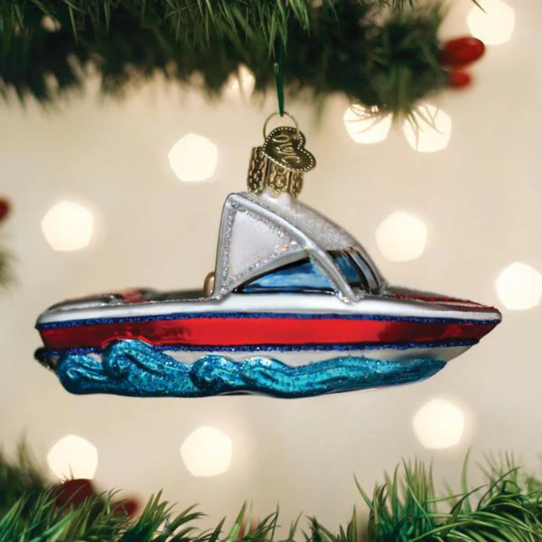 Old World Christmas Ski Boat Ornament