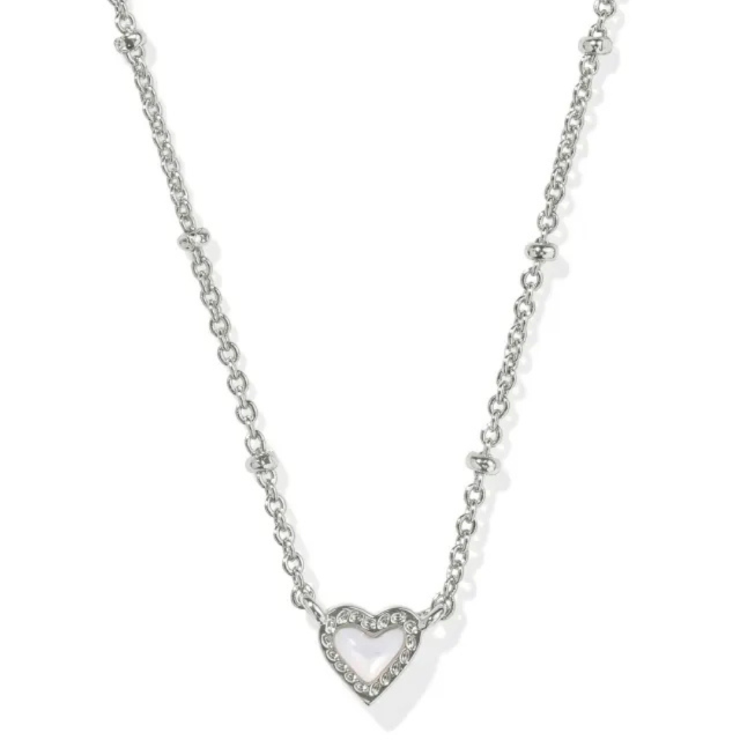 Kendra Scott Mini Ari Heart Pendant Necklace - Silver Ivory Mother of Pearl