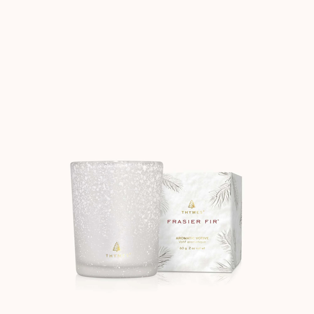 Thymes Flocked Votive Candle - Fraiser Fir