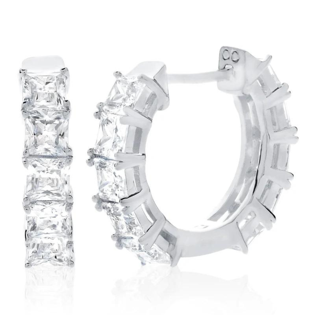 Crislu Small Princess Cut Hoop Earrings