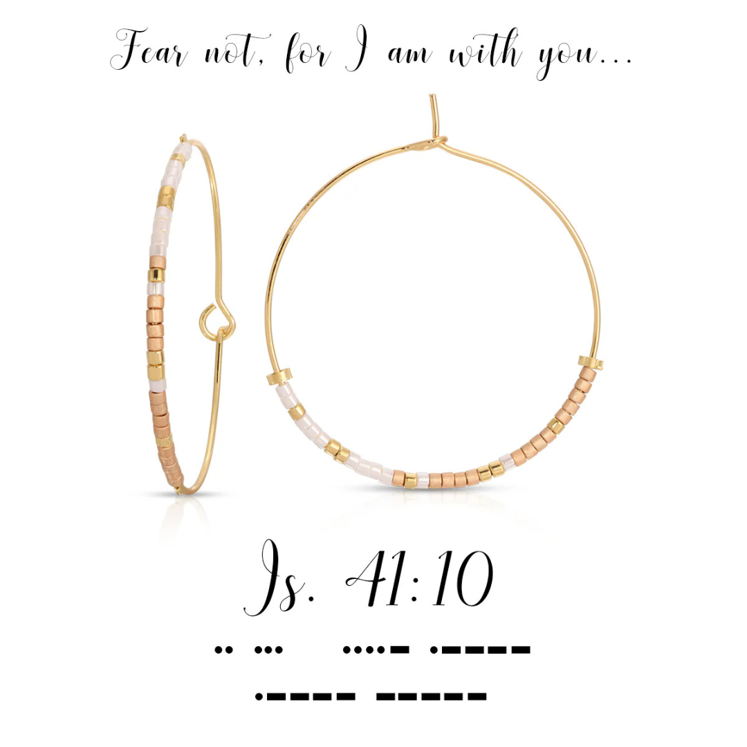 Dot & Dash Morse Code Hoop Earrings - Isaiah 41:10