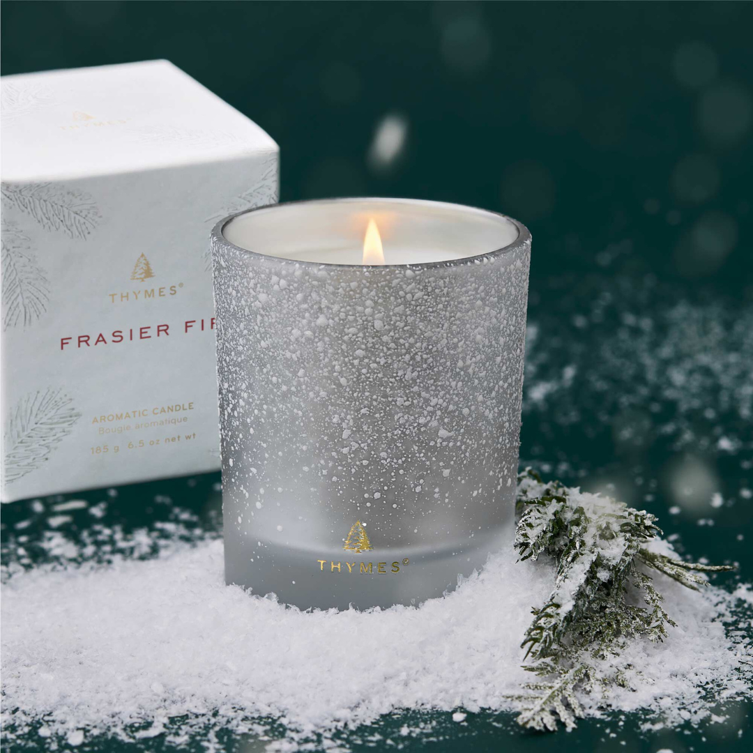 Thymes Flocked Poured Candle - Frasier Fir