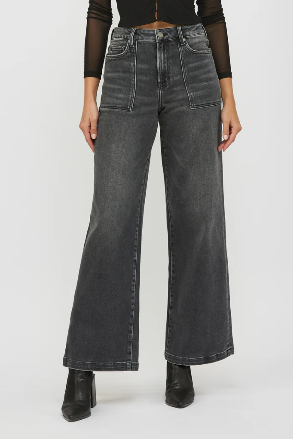 Hidden Nori Wide Leg Carpenter - Grey Wash