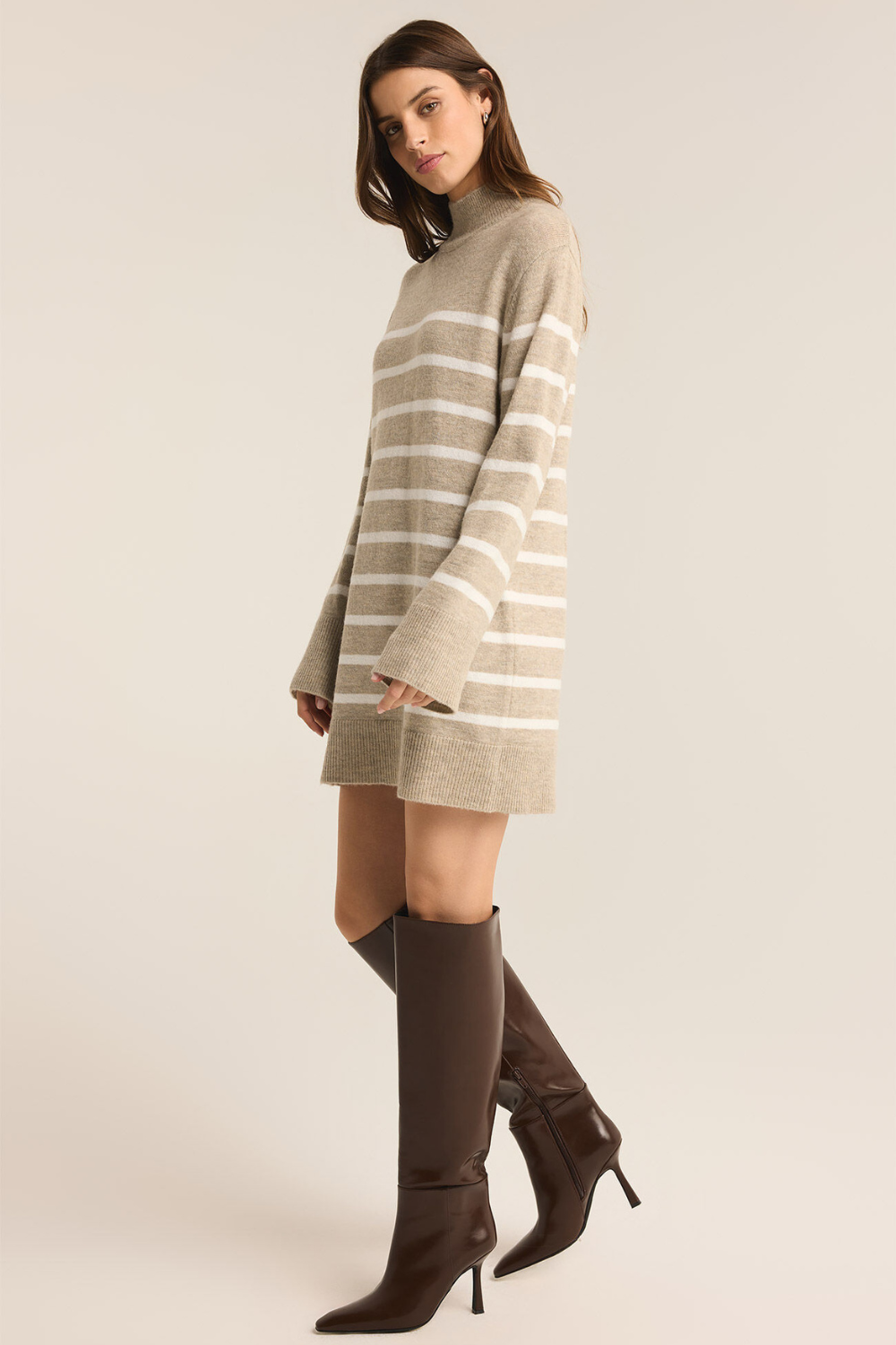 Z Supply Fin Stripe Sweater Dress - Heather Taupe