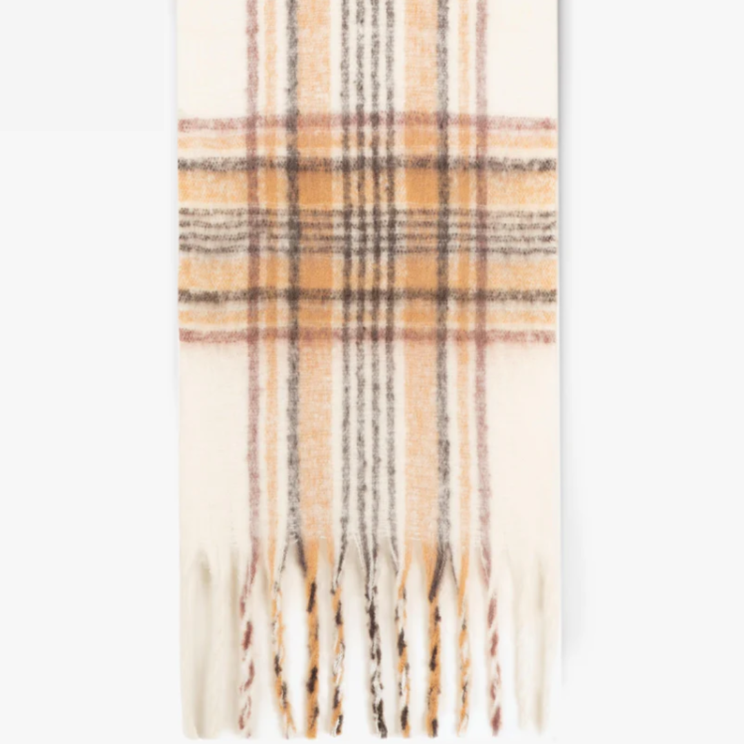 Very Moda Boho Madras Plaid Scarf - Beige