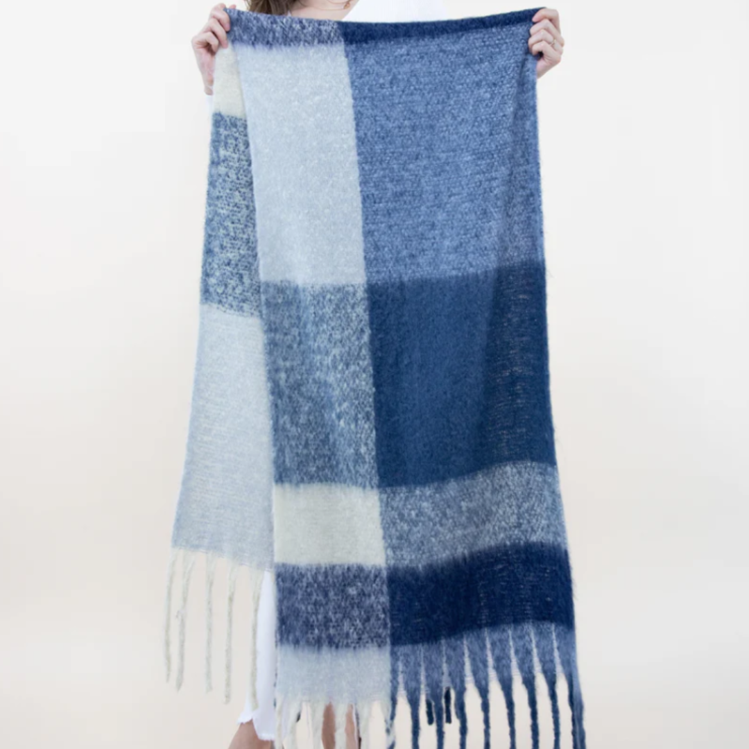 Very Moda Asymmetric Large Plaid Scarf