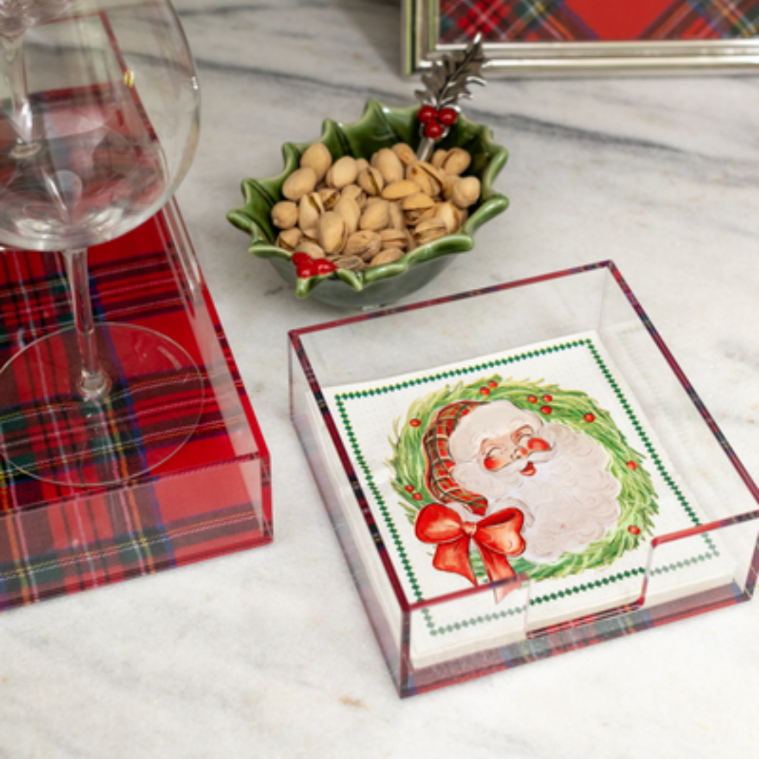 Mud Pie Santa Napkin & Tartan Caddy Set