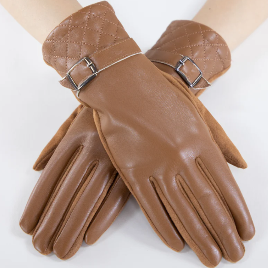 Faux Leather Gloves w/ Buckle Detail