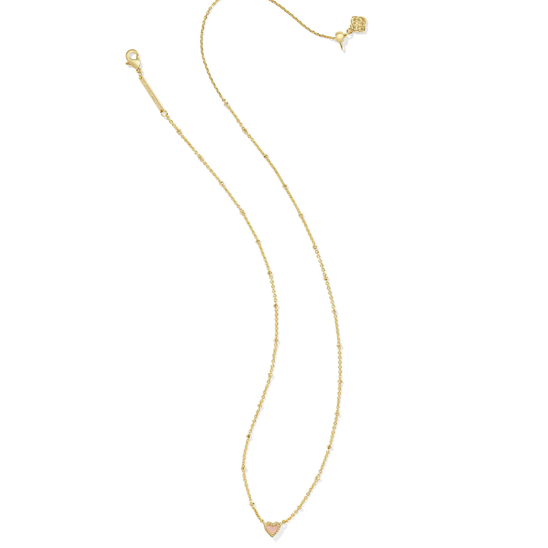 Kendra Scott Mini Ari Heart Satellite Pendant Necklace - Gold - Rose Quartz