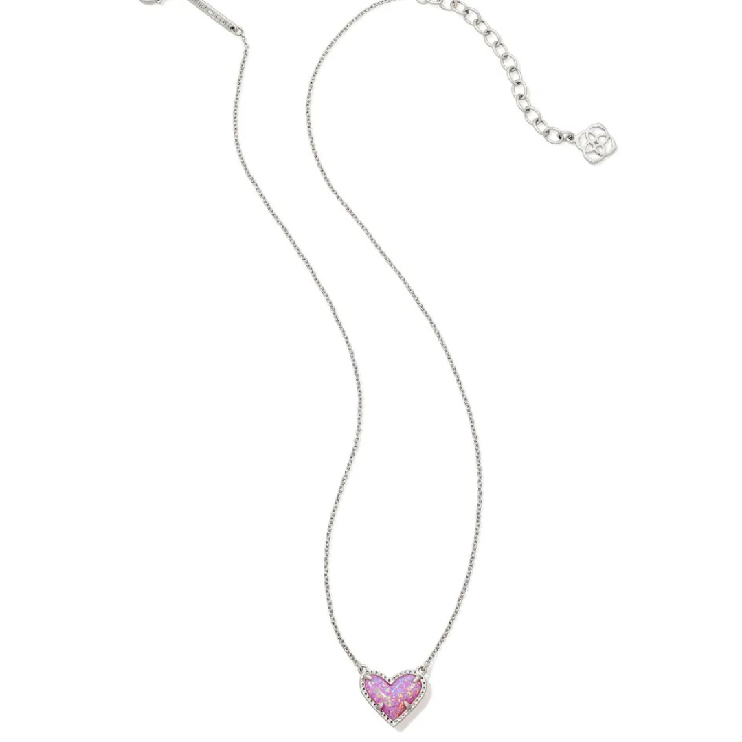 Kendra Scott Mini Ari Heart Pendant Necklace - Silver - Bubblegum Pink Kyocera