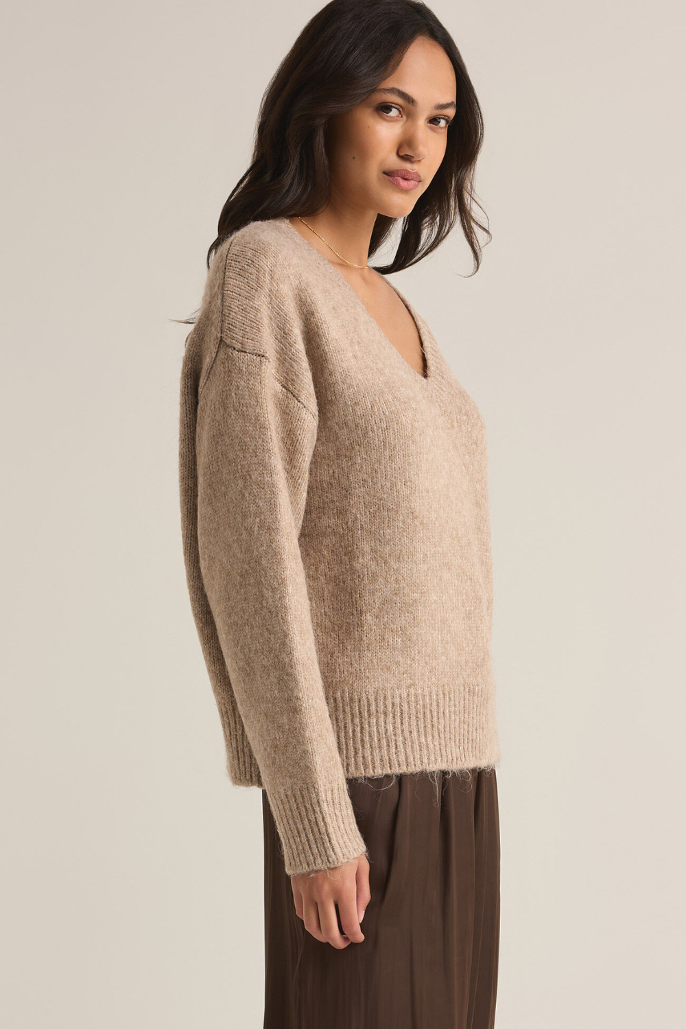 Z Supply All I Want V-Neck Sweater - Heather Taupe