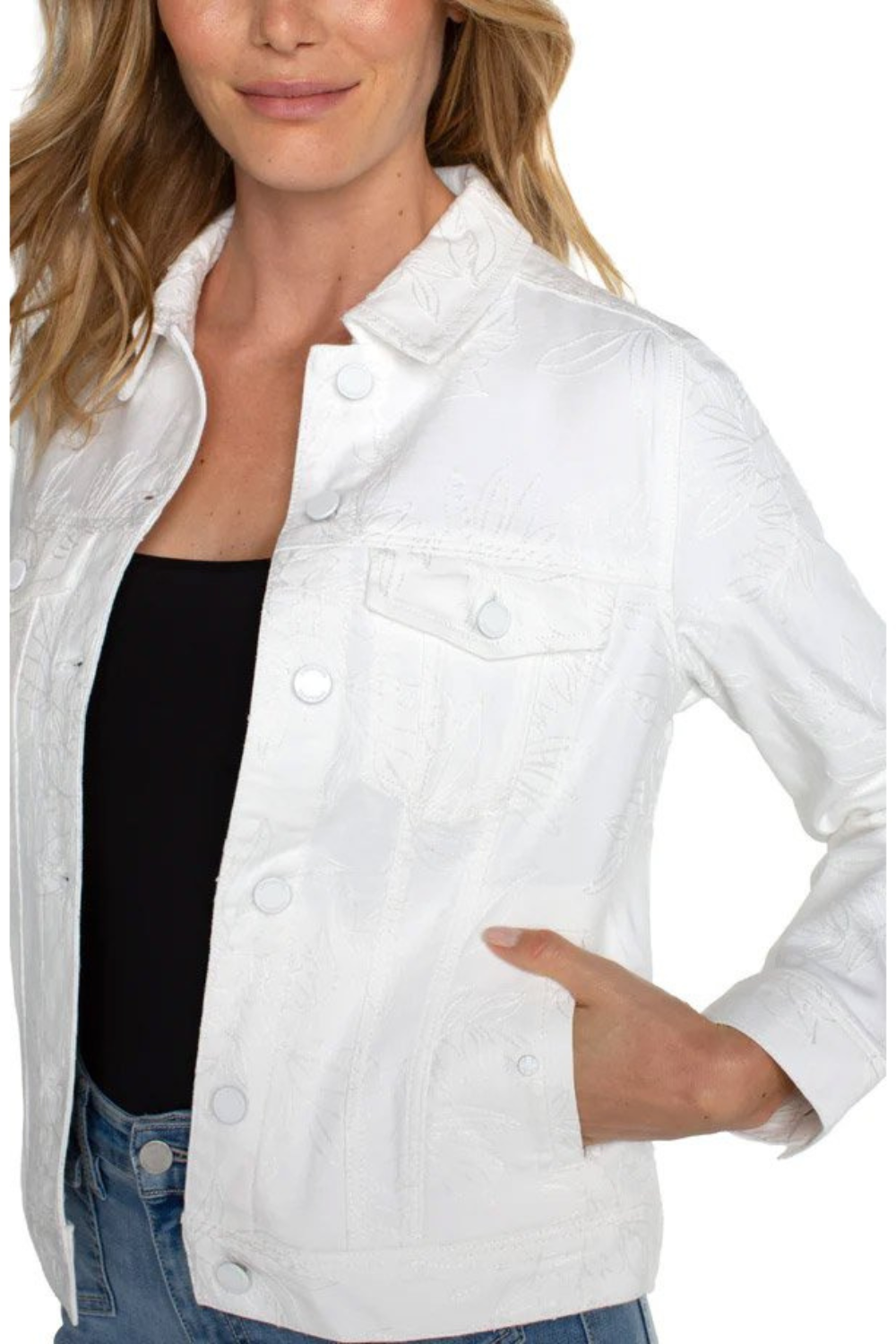 Liverpool Classic Jean Jacket - Bright White Floral
