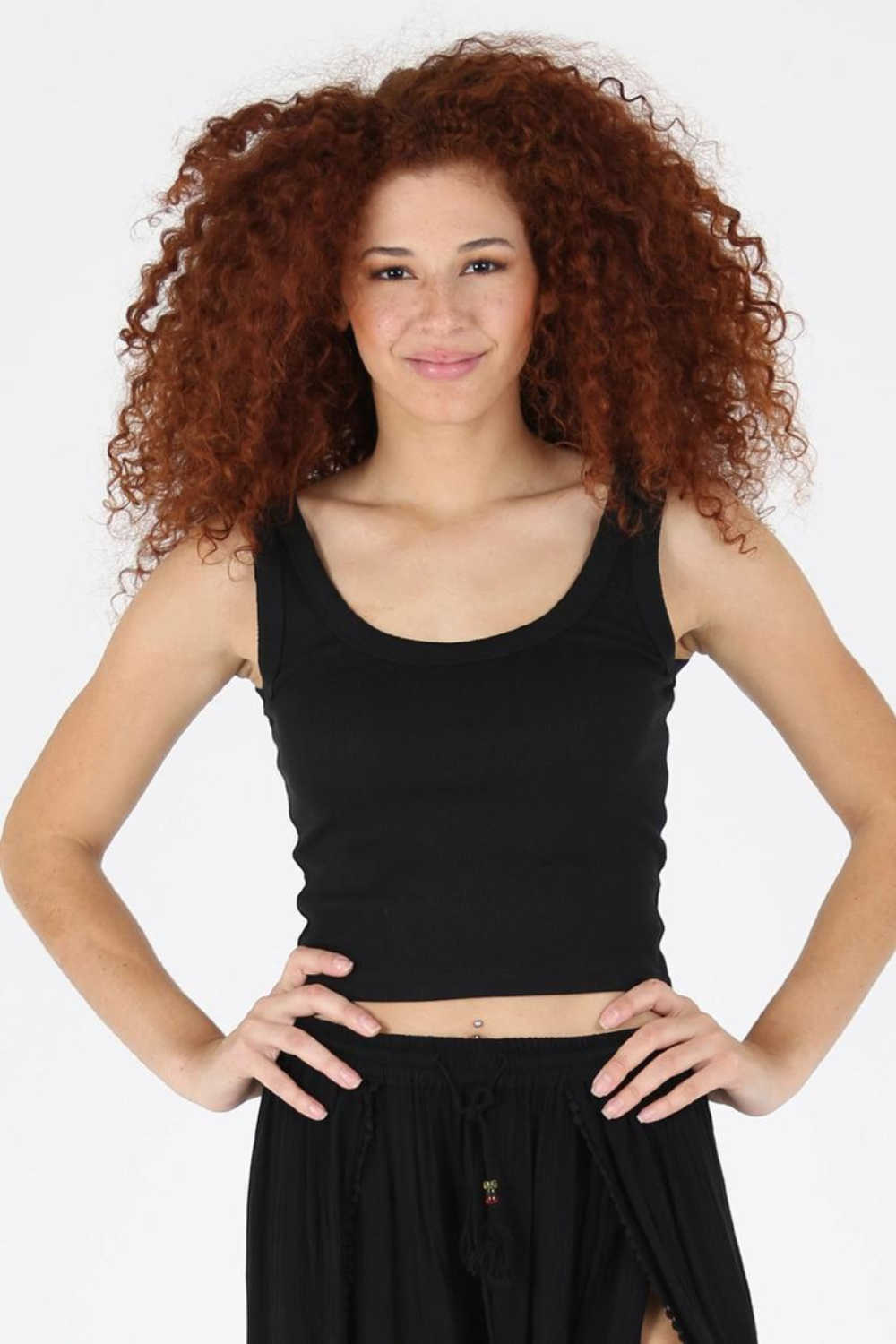 Angie Ribbed Scoop Neck Tank Top - Black