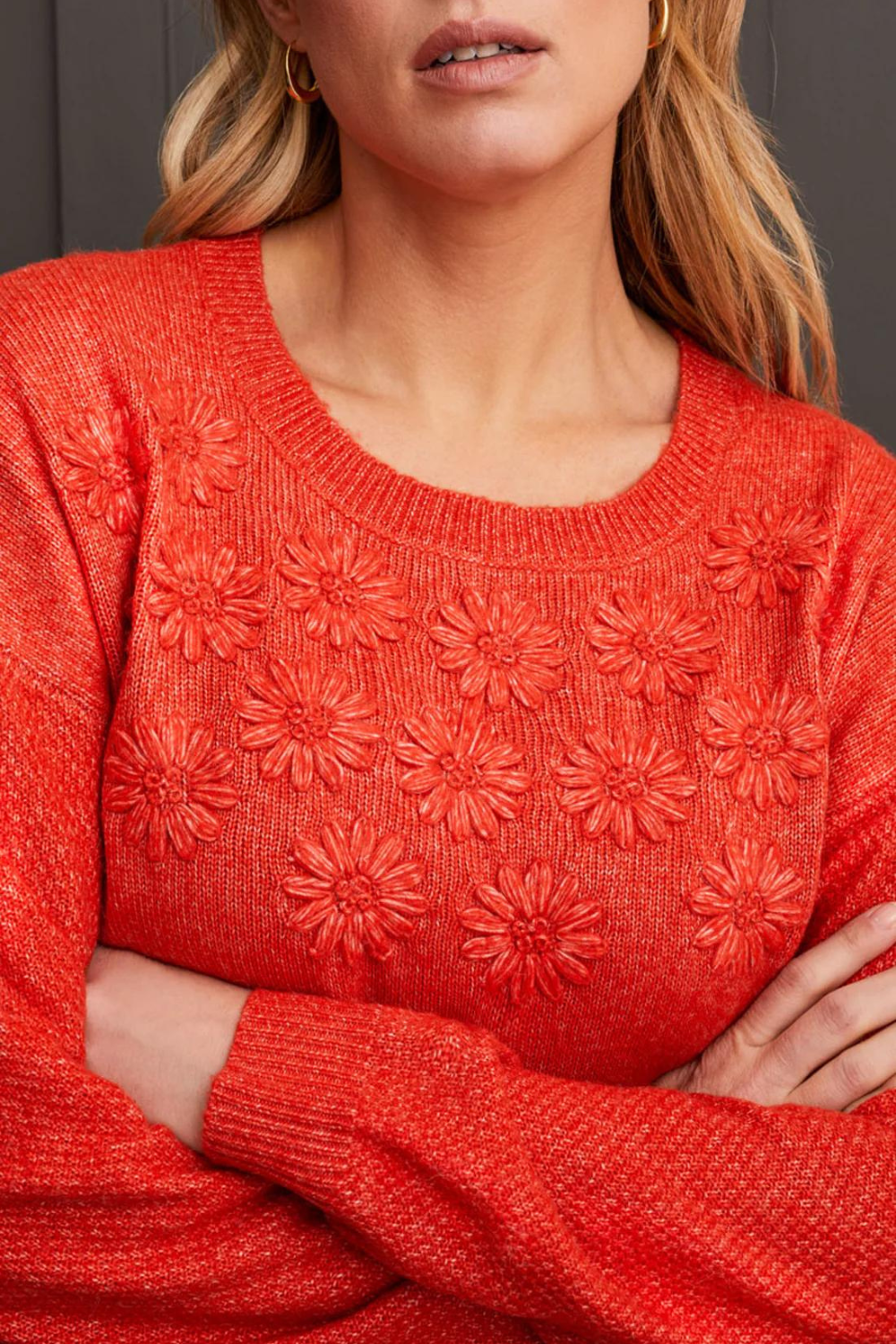 Tribal Crew Neck Sweater w/ Embroidery - Crimson