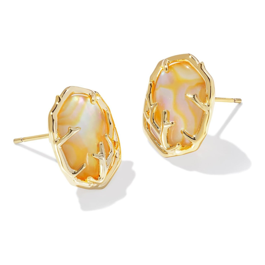 Kendra Scott Daphne Coral Frame Stud Earrings - Gold