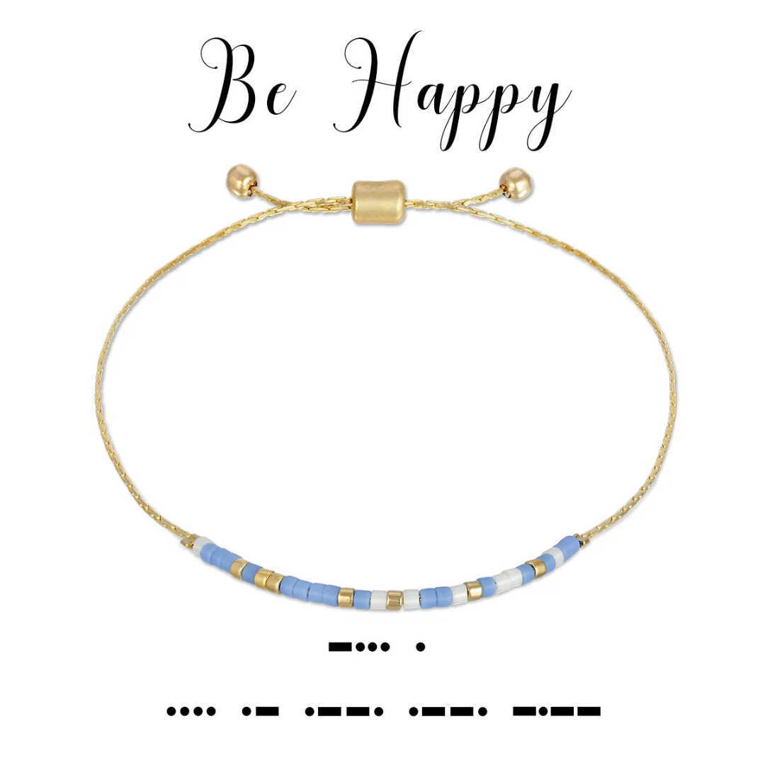 Dot & Dash Morse Code Bracelet - Be Happy/Periwinkle & White