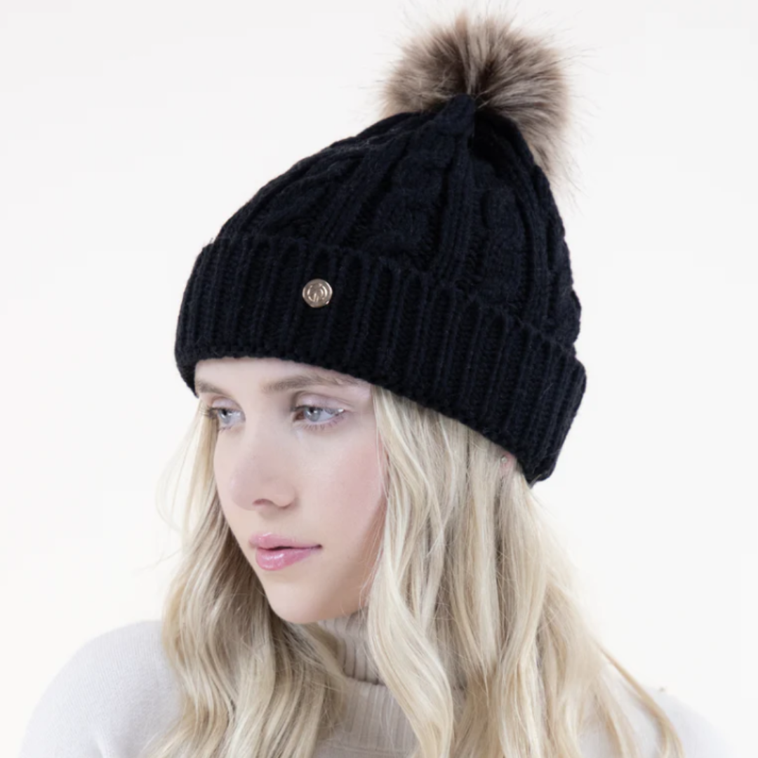 Very Moda Cable Knitted Beanie w/ Pom Pom