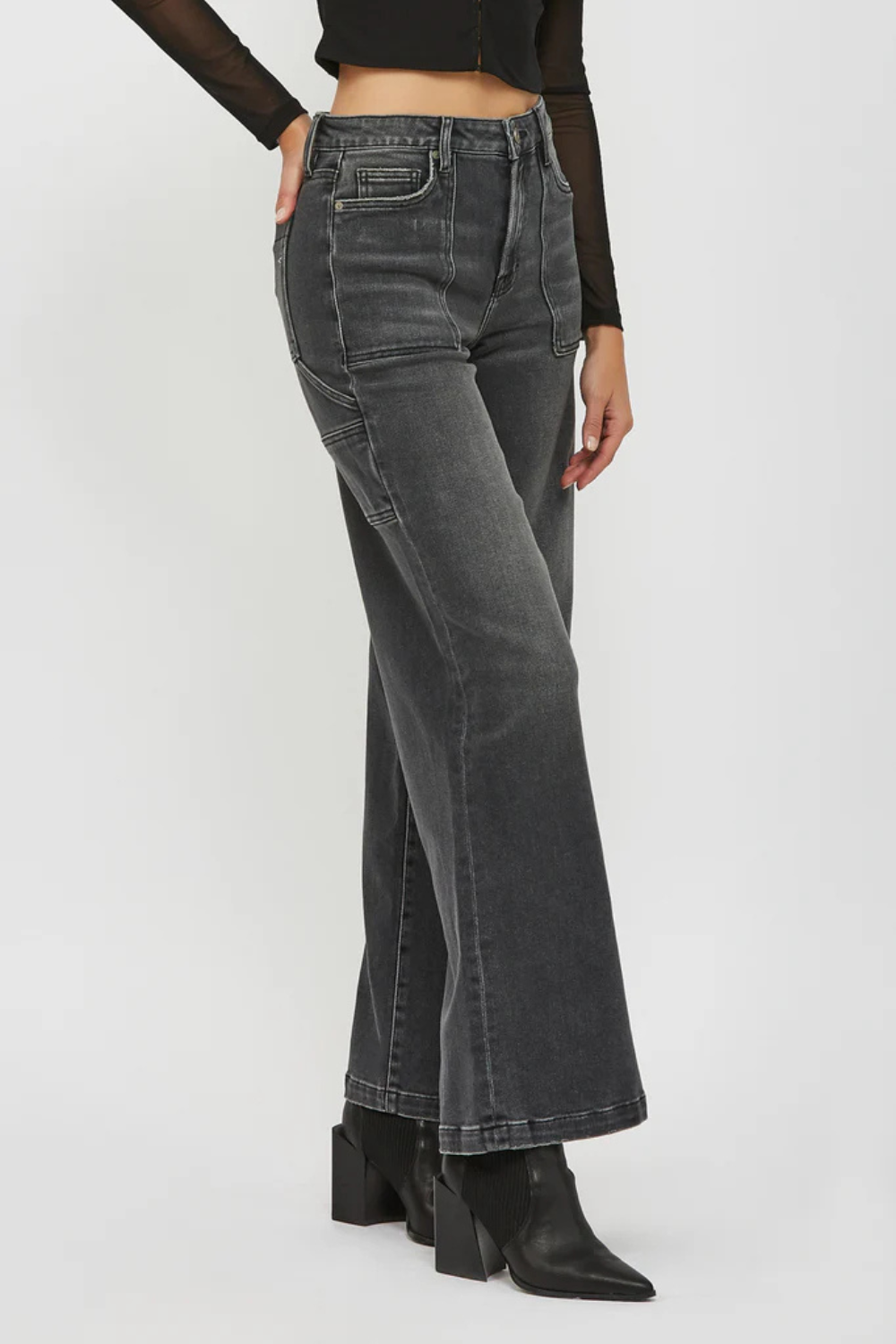 Hidden Nori Wide Leg Carpenter - Grey Wash