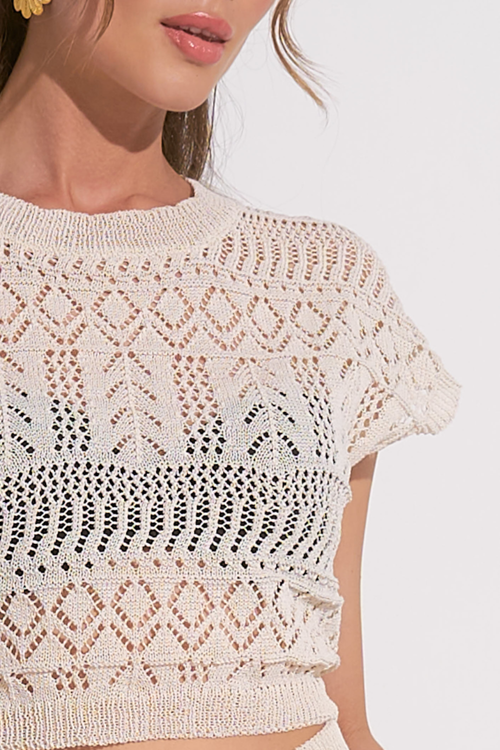 Elan Crochet Cropped Tee Coverup - Natural