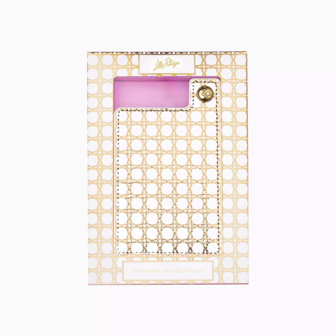 Lilly Pulitzer Expandable Phone Pocket - Gold Metallic Caning