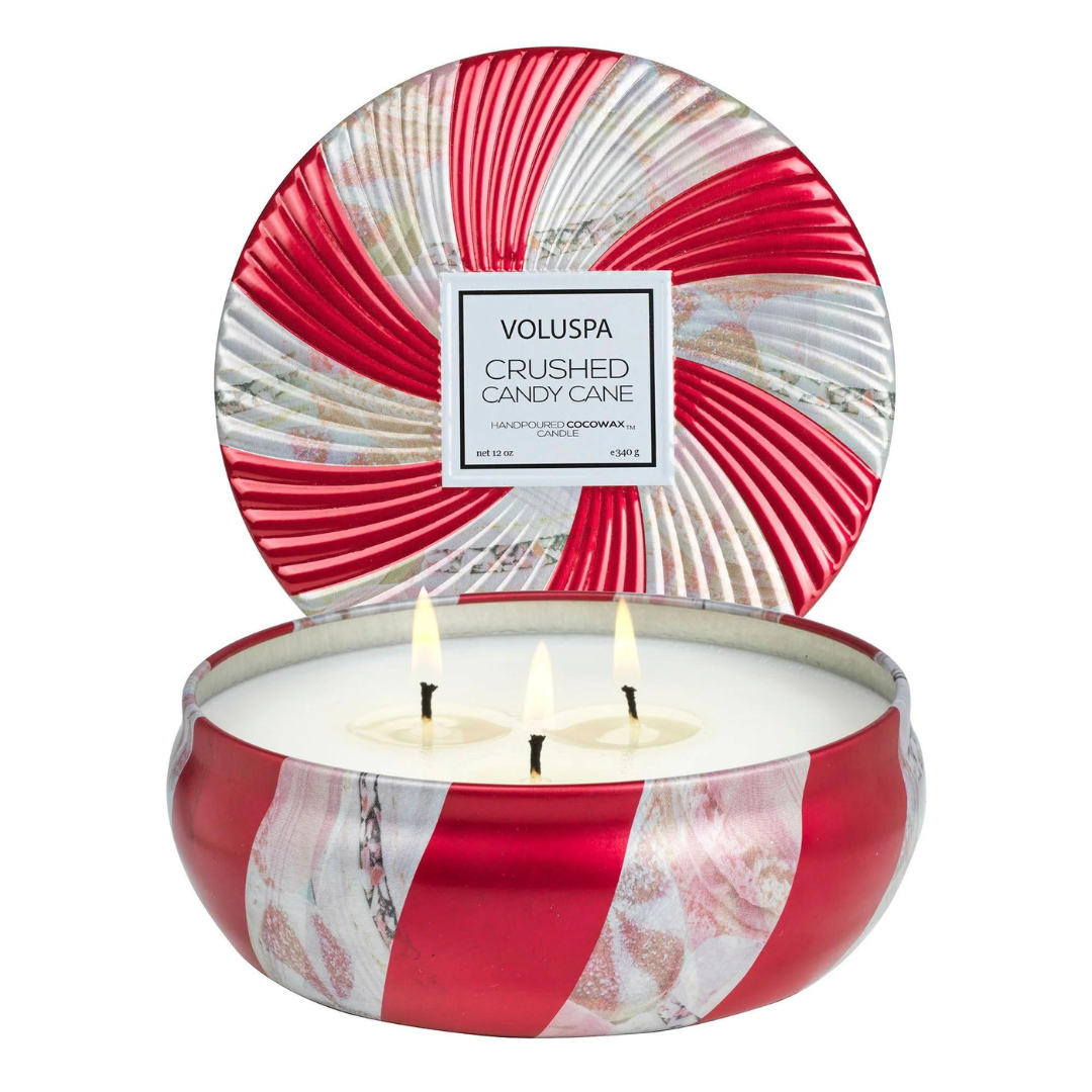 Voluspa 3 Wick Tin Candle - Crushed Candy Cane