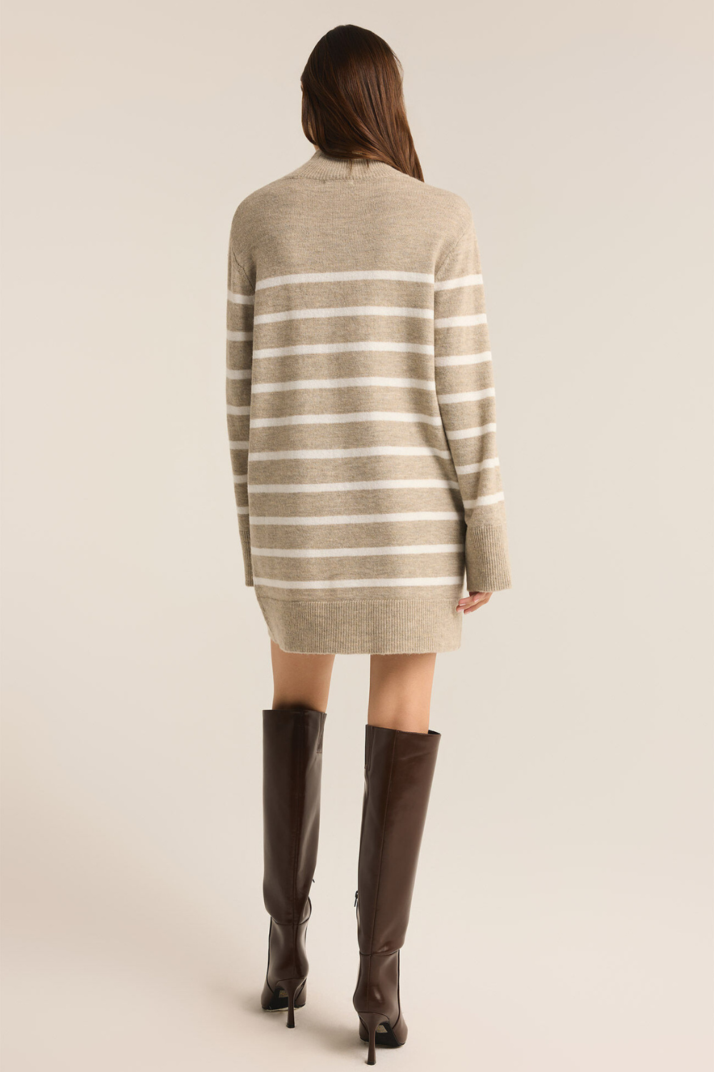 Z Supply Fin Stripe Sweater Dress - Heather Taupe