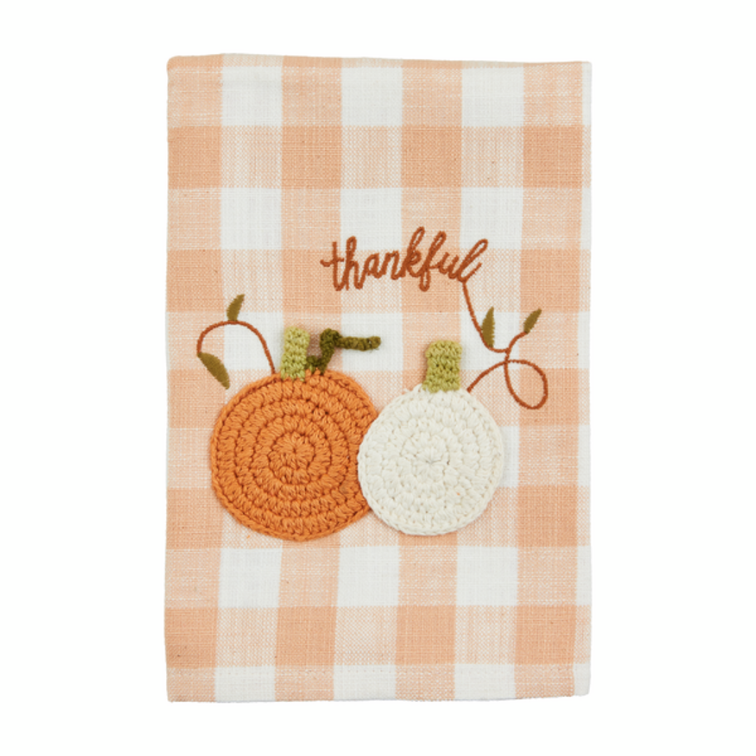 Mud Pie Crochet Pumpkin Check Towel